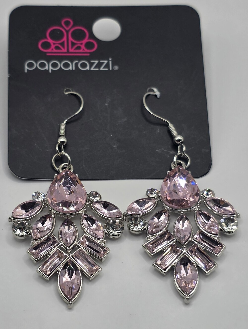Pink Rhinestone Silver Chandelier Drop Earrings NWT - Picture 2 of 5